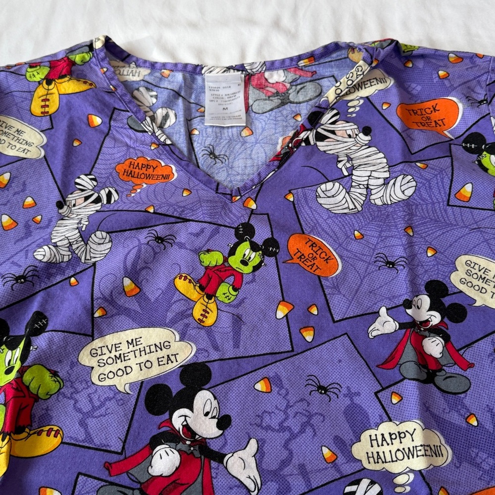 Disney Purple Mickey Mouse Halloween Scrub Top - Picture 4 of 7